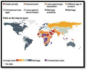 Figure 1. Where is it illegal to be gay? Source: BBC (2014)