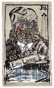 William Kentridge, "Art in a State of Siege," from the triptych of the same title, 1986. Screenprint, edition of 15. Image: 63 x 39 3/8 inches (160 x 100 cm). Published by the artist, Johannesburg. Courtesy David Krut Projects, New York. via art21.org;
