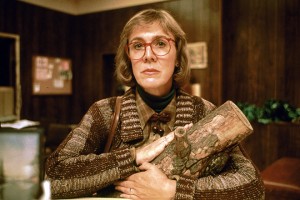 The Log Lady (played by Catherine Coulson) clutches her wooden friend during a promotional shoot designed by Shimatsu-u. (Via Wired)