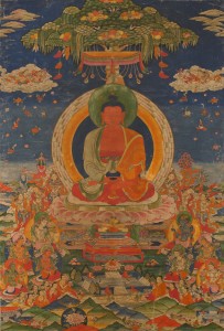 1. Amitabha Buddha, Central Tibet, 19th century; pigment on cloth; 38 1/2 x 25 1/2 in.; The Rubin Museum of Art, New York, F1997.6.3.