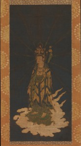 13. Descent of Eleven-headed Kannon (Avalokiteshvara), Japan, Kamakura period, 14th century; hanging scroll, ink, color, gold, and cut gold on silk; image: 33 15/16 x 15 1/4 in., mount: 64 1/4 x 19 1/2 in., The Metropolitan Museum of Art, Purchase, Charles Wrightsman Gift, Joseph Pulitzer Bequest, Dodge, Pfeiffer and Rogers Funds, and funds from various donors, 1972, 1972.181, photo: www.metmuseum.org.