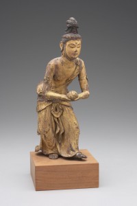 13b. Kannon Holding a Lotus Seat, Japan, Edo period, traditionally attributed to the 13th century but probably 17th century; wood with gilt lacquer; object: H. 11 1/4 in., base: 1 15/16 x 4 15/16 x 4 15/16 in.; Yale University Art Gallery, Gift of Mr. and Mrs. William B. Jaffe, 1968.104.3.