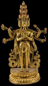 15. Ekadash15. Eleven-headed Avalokiteshvara, Tibet or China, 17th–18th century; gilded bronze; 15 15/16 x 9 1/2 in.; Jacques Marchais Museum of Tibetan Art, 85.04.0160.amukha 85.04.0160 edited