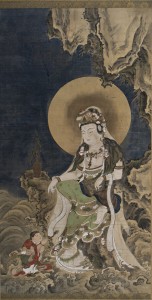 16. Kannon (Avalokiteshvara), Japan, Edo period, 1615–1868; hanging scroll, ink and color on silk; image: 61 7/8 x 33 in., mount: 87 7/8 x 39 1/2 in.; The Frances Lehman Loeb Art Center, Vassar College, Gift of Daniele Selby ’13, 2014.20.1.