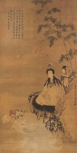 16b. Guanyin Acolytes, China, Yuan Dynasty, 1313; ink and color on silk; 41 1/2 x 21 1/2 in.; National Palace Museum, Taipei, 001957N0000000001.