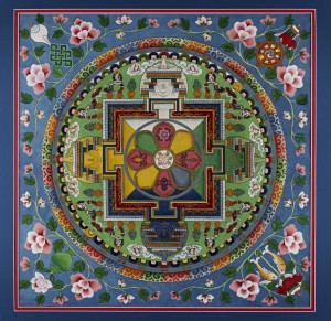 25. Avalokiteshvara Mandala, India, Dharamsala, September 1991; painting on cloth; image: 22 3/4 x 22 3/4 in., framed: 29 3/4 x 29 1/2 in.; Jacques Marchais Museum of Tibetan Art, 92.11.1025. 