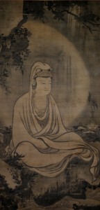 9a. Guanyin in White Robe, Japan, early Ming copy after Muqi Fachang (active mid–13th century); ink on silk; Nantoyoso Collection, Japan, photo: Wikimedia Commons.
