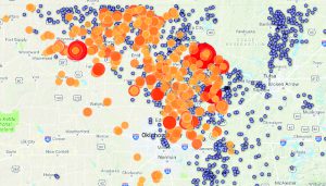 map of earthquakes and injection wells