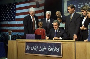 President Bush signs the No Child Left Behind Act into law.