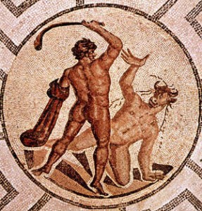 Depiction of Thesius defeating the Minotaur.