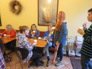 The class relaxes with some coffee at Bread Alone Bakery in Rhinebeck.