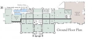 Ground floor plan showing location of group study rooms (click to enlarge)