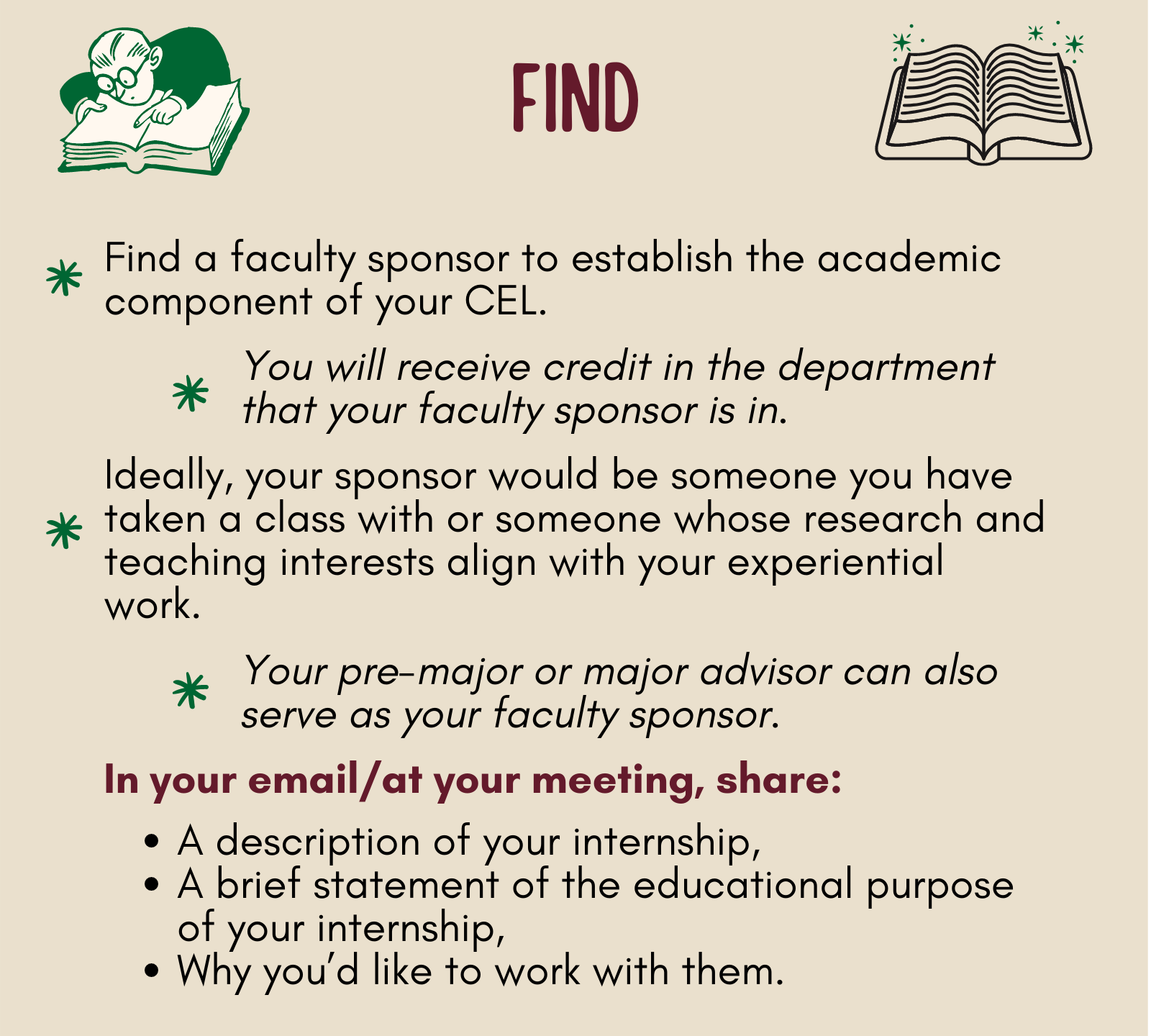 Find a faculty sponsor to oversee the academic component of your CEL.