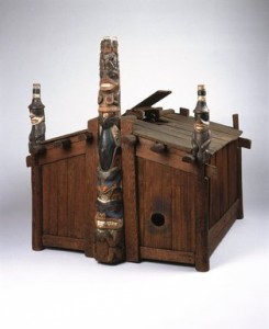 One of the house models made for the Columbian Expo. This one, made by George Dickson (Haida), is currently in the Arts of the Americas collection at the Brooklyn Museum. 