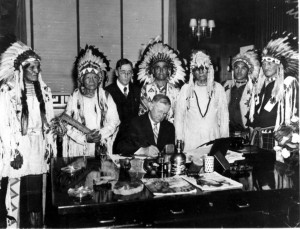 Signing of the first tribal constitution under the Wheeler-Howard Act