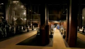 The initial shot of Henry Van Statten's collection of  extraterrestrial artifacts. In the episode, The Doctor and Rose are said to have landed on the 53 floor of the underground bunker housing the collection.