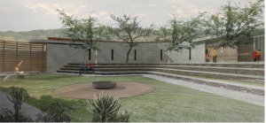 The outdoor section of the model of the Sarah Baartmann Centre for Remembrance created by Wilkinson Architects