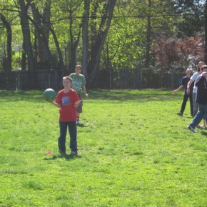 Kenneth gets ready to pitch the kickball