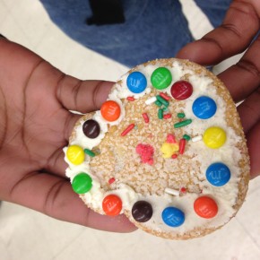 Ravain proudly displays his cookie