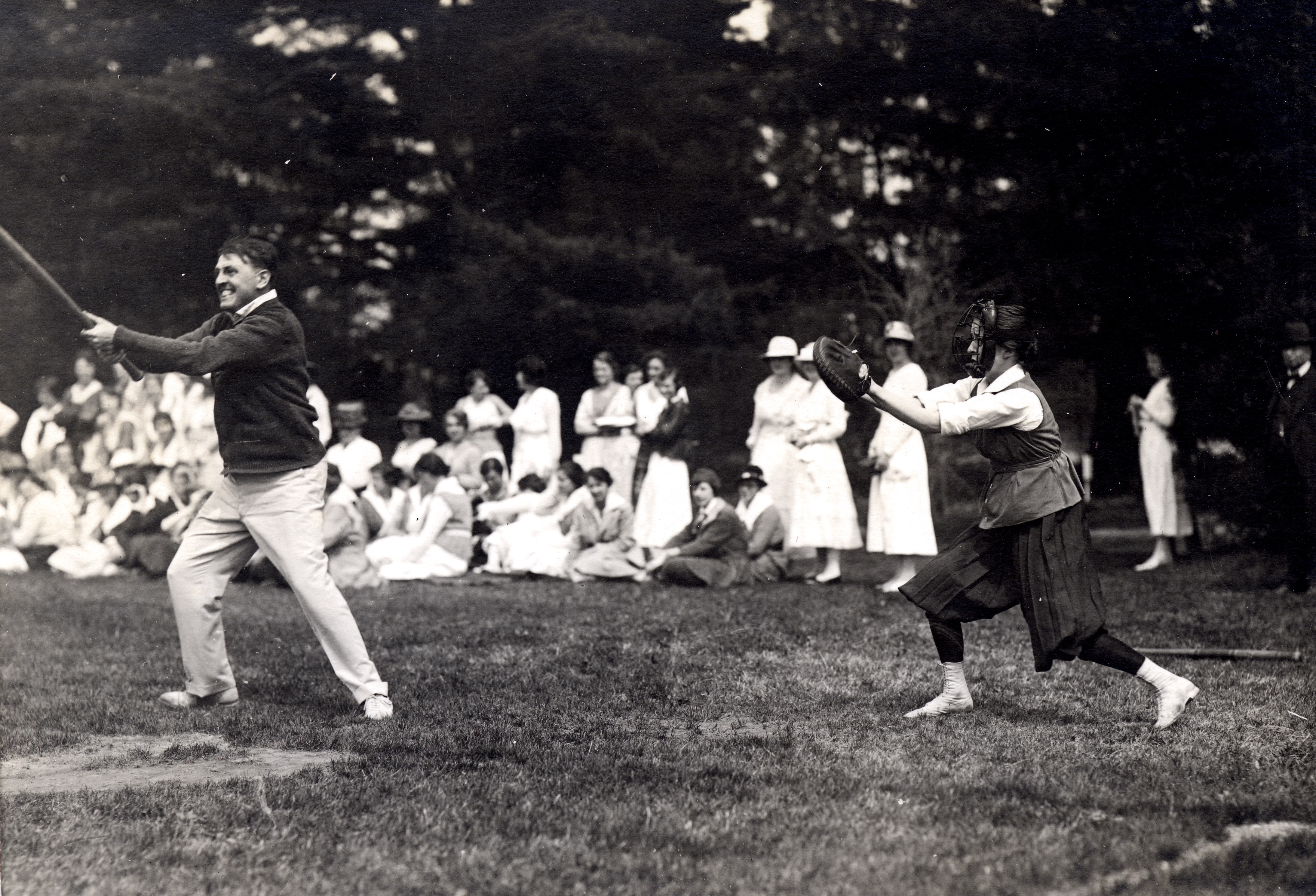 Founder\'s Day baseball game, 1918 - Henry Noble MacCracken taking a swing